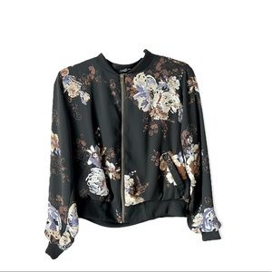 Everly Chiffon Floral Zip Up Bomber Jacket size XS